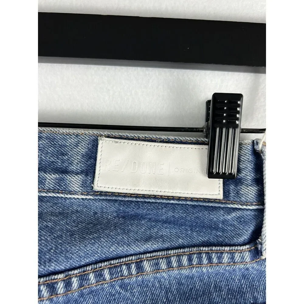 Re/Done Jeans women's‎ 24 Blue high rise ankle button fly Mid Wash Raw Hem